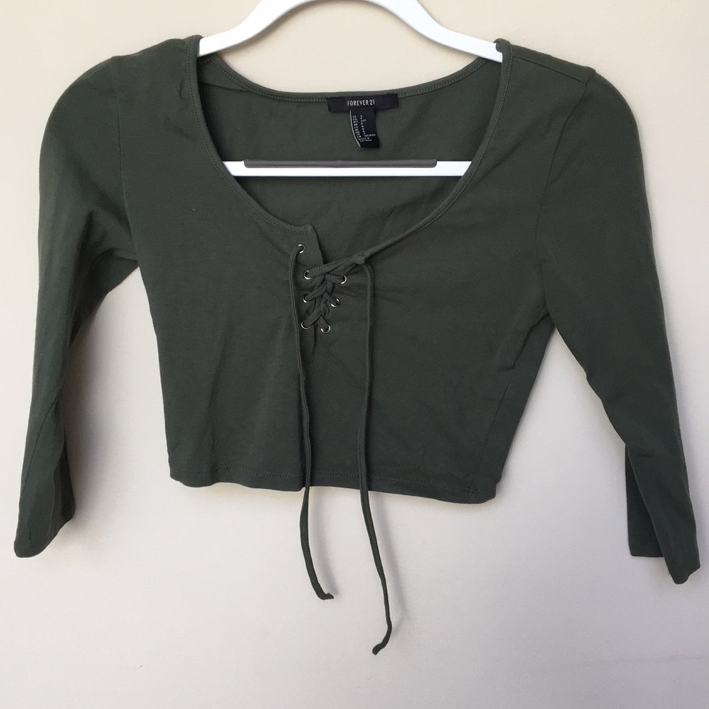 Forever 21 Army Green 3/4 Sleeve Crop Top